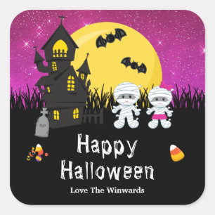 Sticker Carré Joyeuse fête d'Halloween Mummy Rose