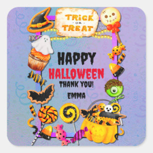 Sticker Carré Joyeuse fête d'Halloween remplie de ruse-ou-gâteau
