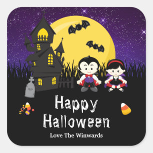 Sticker Carré Joyeuse fête d'Halloween Vampires Violet