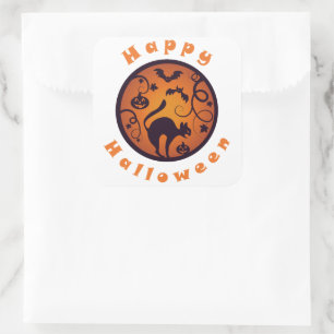 Sticker Carré Joyeuse lanterne d'Halloween araignées et chauves-