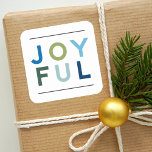 Sticker Carré Joyeuse Moderne Bleu Vert Lettres Vacances<br><div class="desc">Ce sticker moderne et minimaliste de Noël ou sceau d'enveloppe est doté de "JOYFUL" en lettres sans serif,  stylisées dans les couleurs cool bleu et vert. Les couleurs comprennent : bleu cobalt,  olive,  bleu acier,  gris chasseur,  bleu aqua,  indigo,  et des accents de gris foncé.</div>
