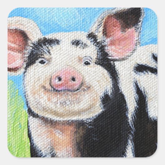 Sticker Carré Joyeuse peinture de petit cochon (Devant)