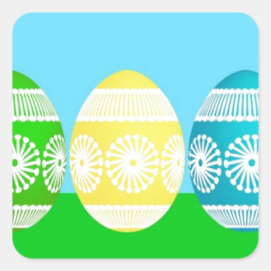 Sticker Carré Joyeuse poudreuse de Pâques bleu conception d'oeuf (Devant)