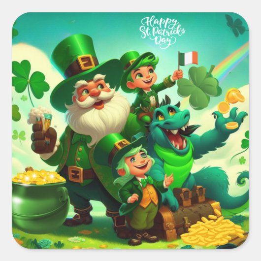 Sticker Carré Joyeuse Saint-Patrick colorée (Devant)