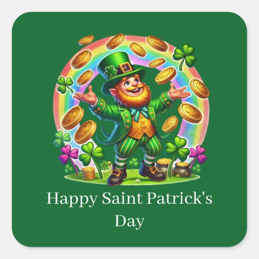 Sticker Carré Joyeuse Saint-Patrick personnalisable lutin  (Devant)