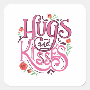 Sticker Carré Joyeuse Saint-Valentin avec des câlins et des bais