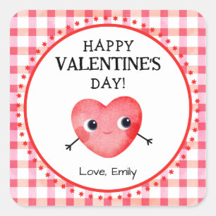 Sticker Carré Joyeuse Saint-Valentin avec un cœur souriant
