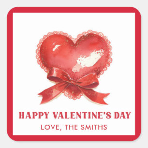 Sticker Carré Joyeuse Saint-Valentin cœur rouge