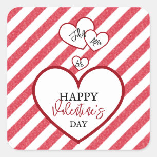 Sticker Carré Joyeuse Saint-Valentin Cœurs Rouges Rayures de Cra