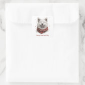 Sticker Carré Joyeuse Saint-Valentin Samoyed Chien (Sac)