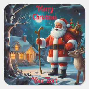 Sticker Carré Joyeuse scène de Noël hivernal