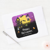 Sticker Carré Joyeuse sorcière de fête d'Halloween violet (Enveloppe)