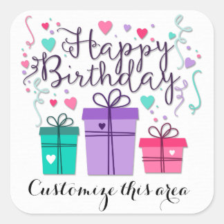 Sticker Carré Joyeuses boîtes cadeaux d'anniversaire sur la Pers