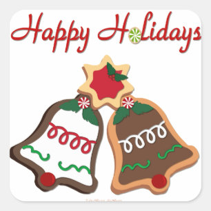 Sticker Carré Joyeuses Fêtes Cloches de Biscuit de Noël