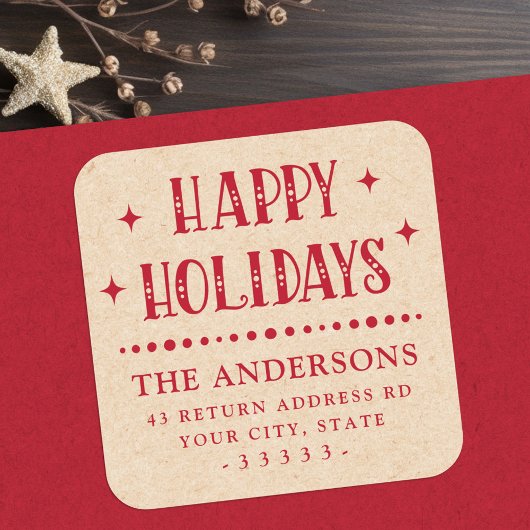 Sticker Carré Joyeuses fêtes festives point dider Kraft look rou