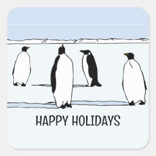 Sticker Carré Joyeuses Fêtes Manchot Hiver Noël Cool
