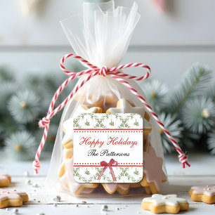 Sticker Carré Joyeuses fêtes Mistletoe Red Bow Custom Christmas