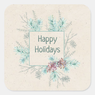 Sticker Carré Joyeuses fêtes Texte modifiable Foliage d'hiver