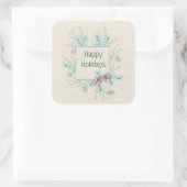 Sticker Carré Joyeuses fêtes Texte modifiable Foliage d'hiver (Sac)