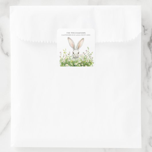 Sticker Carré Joyeuses fleurs de lapin blanc de Pâques personnal (Sac)