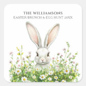 Sticker Carré Joyeuses fleurs de lapin blanc de Pâques personnal (Devant)