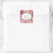 Sticker Carré Joyeuses fleurs roses de Pâques (Sac)