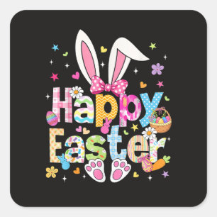 Sticker Carré Joyeuses Pâques 2026 Lapin Mignon
