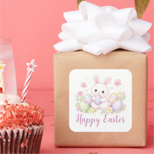 Sticker Carré Joyeuses Pâques Design de printemps - Lapin de Pâq