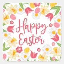 Joyeuses Pâques Fleurs Rouges Jaunes