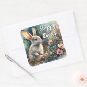 Sticker Carré Joyeuses Pâques Lapin de la forêt à l'aquarelle (Enveloppe)