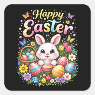 Sticker Carré Joyeuses Pâques Petit Lapin