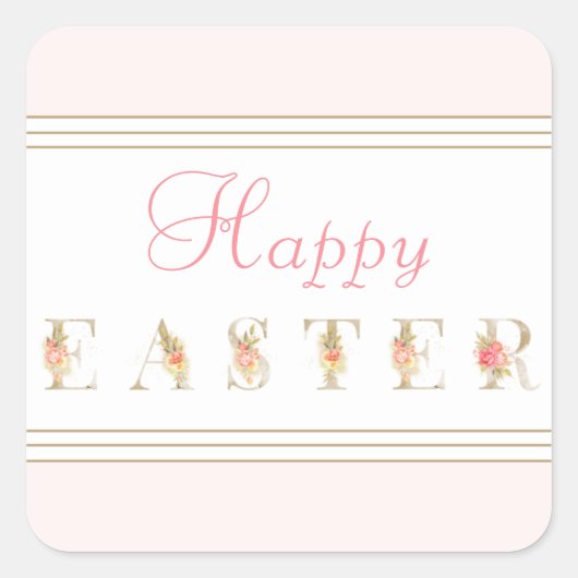 Sticker Carré Joyeuses Pâques rose et blanc (Devant)