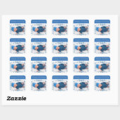 Sticker Carré Joyeuses vacances bébé photo Blue Snowflake Sticke (Feuille)