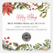 Sticker Carré Joyeuses vacances Botanique Business Logo Noël (Devant)