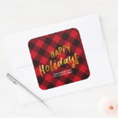 Sticker Carré Joyeuses vacances Buffalo Red Plaid et Gold Foil (Enveloppe)