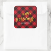 Sticker Carré Joyeuses vacances Buffalo Red Plaid et Gold Foil (Sac)
