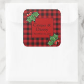 Sticker Carré Joyeuses vacances Holly Sprigs, verdure de Noël (Sac)