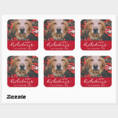 Sticker Carré Joyeuses Vacances Moderne Rouge Script Chien Anima (Feuille)
