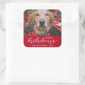 Sticker Carré Joyeuses Vacances Moderne Rouge Script Chien Anima (Sac)