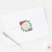 Sticker Carré Joyeuses vacances Poinsettia Floral Favor (Enveloppe)