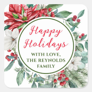 Sticker Carré Joyeuses vacances Poinsettia Floral Favor