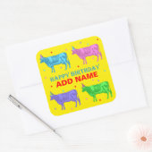 Sticker Carré Joyeuses vaches d'art pop d'anniversaire (Enveloppe)