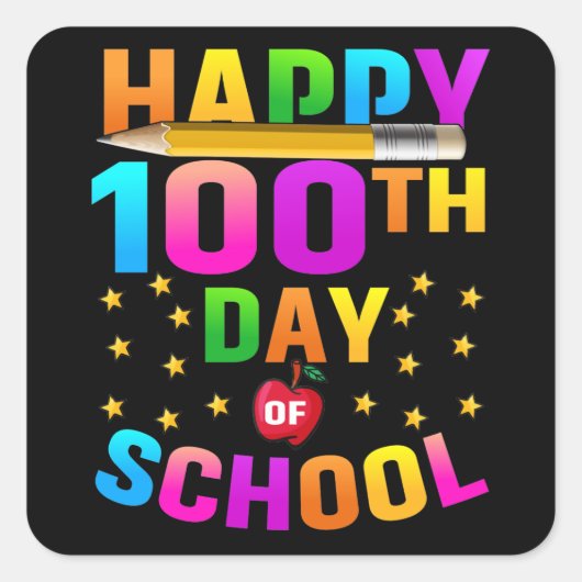 Sticker Carré Joyeux 100e jour d'école pour enseignants et étudi (Devant)