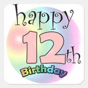 Sticker Carré Joyeux 12ème anniversaire (roze)