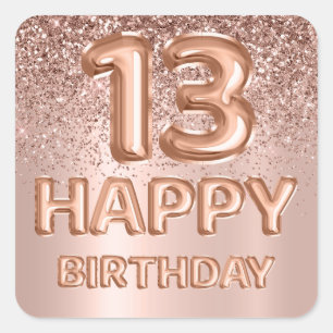 Sticker Carré Joyeux 13e anniversaire Rose Gold Parties scintill