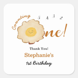 Sticker Carré Joyeux 1er anniversaire Œuf Frit Mignon