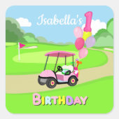 Sticker Carré Joyeux 1er Anniversaire Polka Dot Rose Girly Golf (Devant)