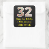 Sticker Carré Joyeux 32e anniversaire & Joyeux Noël, Nom personn (Sac)