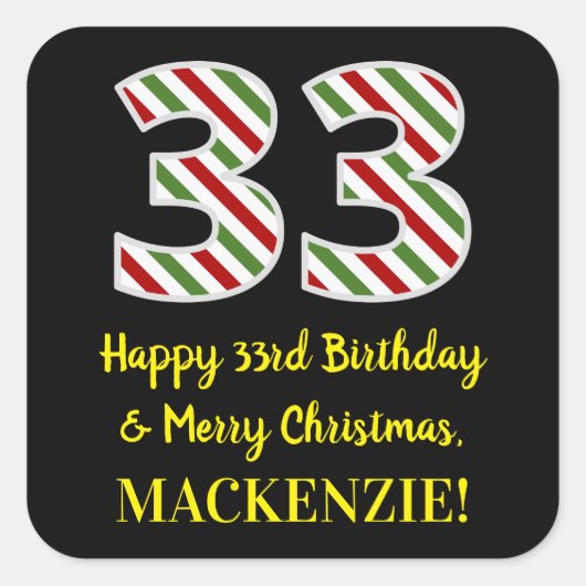 Sticker Carré Joyeux 33e anniversaire & Joyeux Noël, Nom personn (Devant)