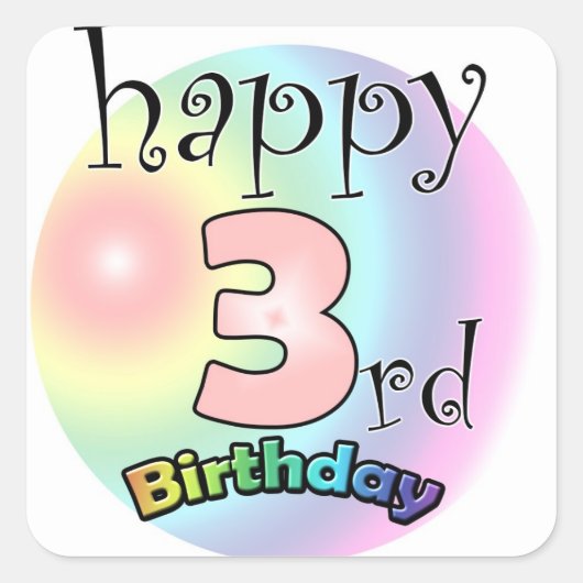 Sticker Carré Joyeux 3e anniversaire (roze) (Devant)
